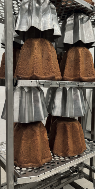 Pandoro cakes cooling on the SMART Girapanettoni rack