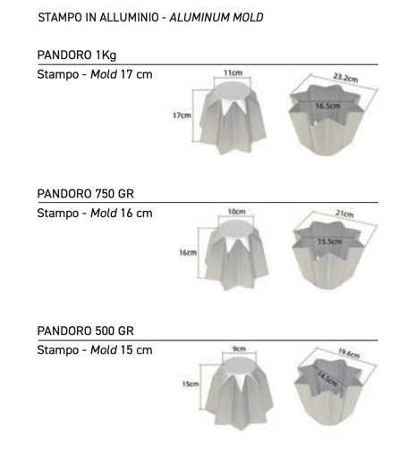 Girapandoro moulds for 500 g, 750 g and 1 kg pandoro cakes